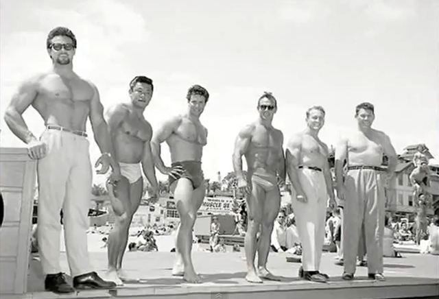 Steve Reeves (Hercules) Reg Park at Muscle Beach, Venice Beach